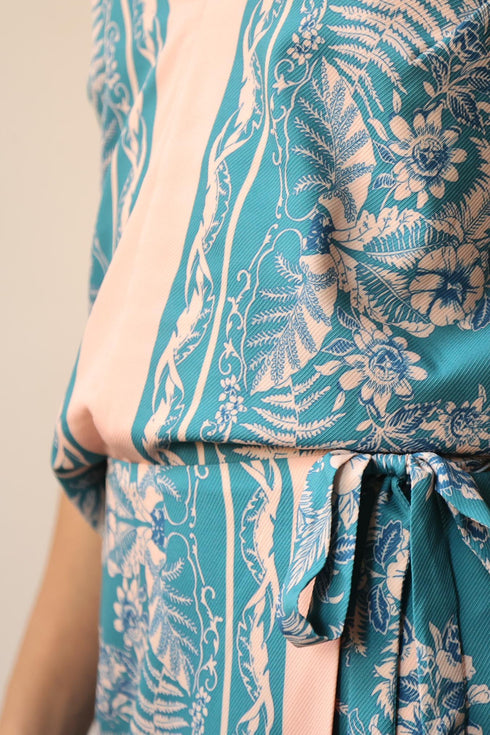 Botanical Skirt Set - Teal and Pink